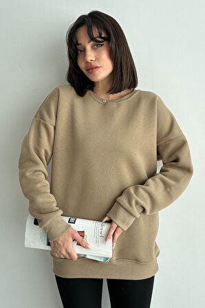 Kadın Bisiklet Yaka Oversize Sweatshirt