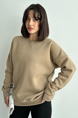 Kadın Bisiklet Yaka Oversize Sweatshirt