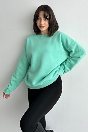 Kadın Bisiklet Yaka Oversize Sweatshirt