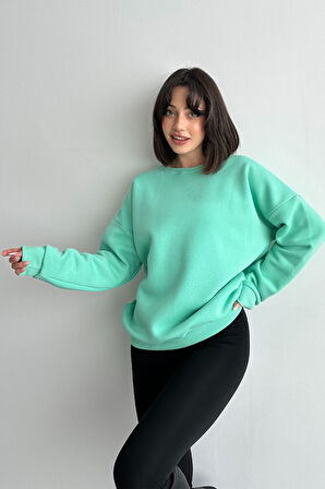 Kadın Bisiklet Yaka Oversize Sweatshirt