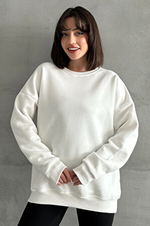 Kadın Bisiklet Yaka Oversize Sweatshirt