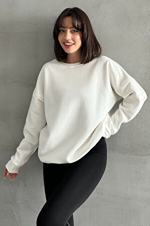 Kadın Bisiklet Yaka Oversize Sweatshirt