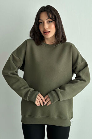 Kadın Bisiklet Yaka Oversize Sweatshirt