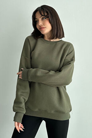 Kadın Bisiklet Yaka Oversize Sweatshirt