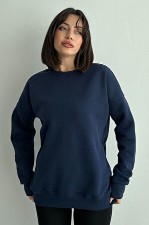 Kadın Bisiklet Yaka Oversize Sweatshirt