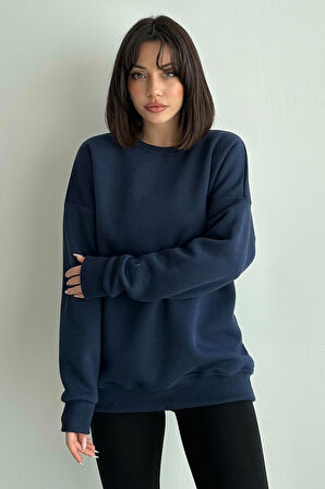 Kadın Bisiklet Yaka Oversize Sweatshirt