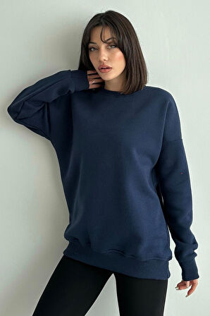 Kadın Bisiklet Yaka Oversize Sweatshirt