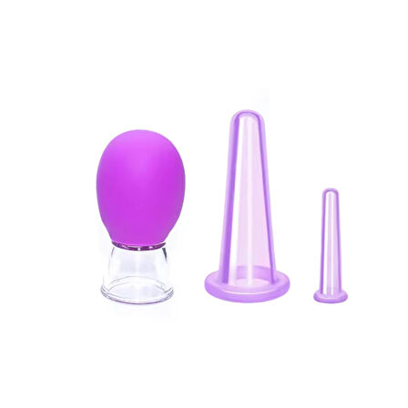 Mini Silikon Vakumlu Mika Yüz Masaj Kupası 3'lü Karışık Set Mor Renk