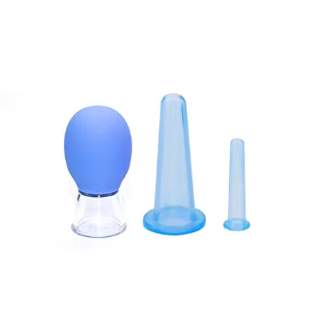 Mini Silikon Vakumlu Mika Yüz Masaj Kupası 3'lü Karışık Set Mavi Renk