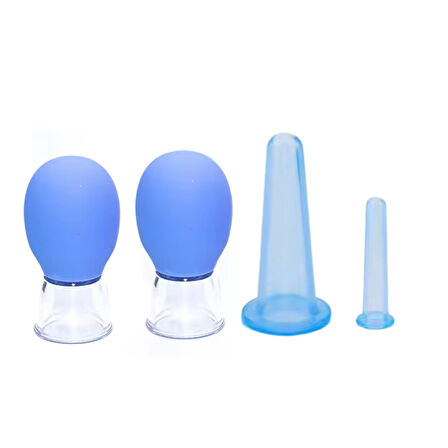 Mini Silikon Vakumlu Mika Yüz Masaj Kupası 4'lü Karışık Set Mavi Renk