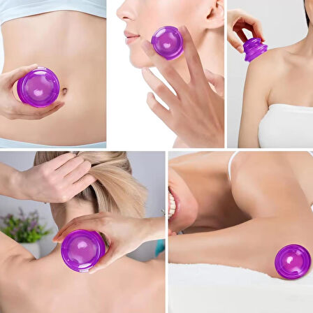 Lüx Vakumlu Silikon Masaj Kupa Seti Selülit & Hacamat Kupası 4'lü Set Mor Renk