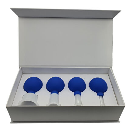 Silikon Vakumlu Yeşim Taş Jade Yüz Masaj Kupası 4’lü Set Mavi Renk