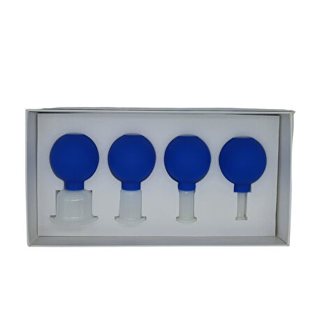 Silikon Vakumlu Yeşim Taş Jade Yüz Masaj Kupası 4’lü Set Mavi Renk