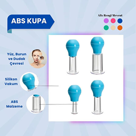 Silikon Vakumlu ABS Plastik Yüz Masaj Kupası 4'lü Set Mavi 