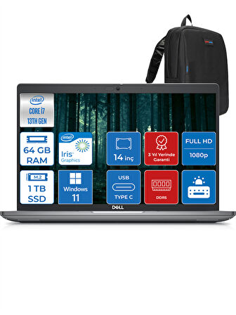 Dell Latitude 5440 Intel Core Vpro I7-1370P 64GB Ddr5 1tb SSD 14" IPS Fhd Windows 11 Home 544014EMEAVPWH07 + Zettaçanta