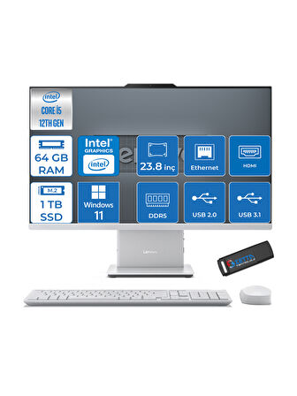 Lenovo Ideacentre Aıo 24IRH9 Intel Core I3-1315U 64GB Ddr5 1tb SSD 23.8" Windows 11 Home All In One Bilgisayar F0HN0052TRWH12 + Zetta USB Bellek