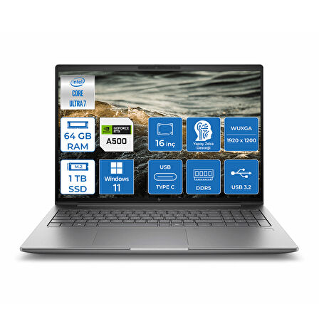 Hp Zbook Power G11 16" Intel® Core™ Seris 1 155U 64GB Ddr5 1tb SSD Rtx 500 Ada 4gb Windows 11 Pro Wuxga Taşınabilir Iş Istasyonu Laptop 886B48EA08