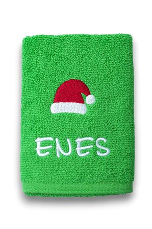 Kişiye Özel Yılbaşı Havlusu – İsimli Nakışlı Noel Temalı El Havlusu  30x50 cm Yeşil| Yeni Yıl Hediyesi