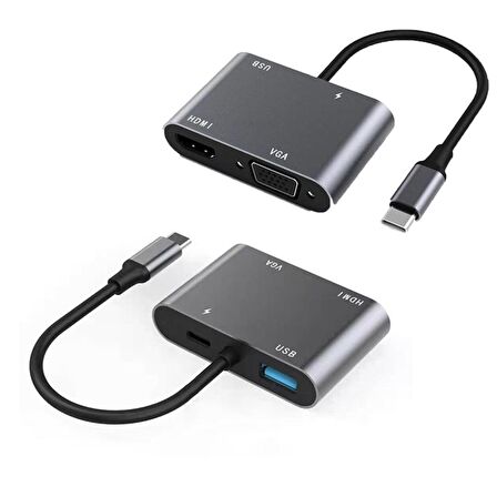 Winex 4in1 Type-C to HUB PD 65W+HDTV+VGA+UsbA Dönüştürücü Adaptör