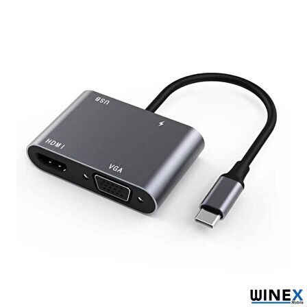 Winex 4in1 Type-C to HUB PD 65W+HDTV+VGA+UsbA Dönüştürücü Adaptör