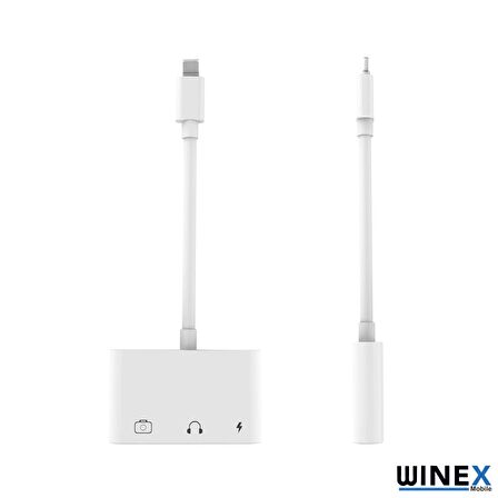 Winex 3in1 Lightning to 3.5mm Aux+UsbA OTG+Lightning Şarj Adaptör Dönüştürücü