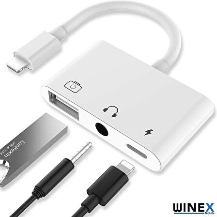 Winex 3in1 Lightning to 3.5mm Aux+UsbA OTG+Lightning Şarj Adaptör Dönüştürücü