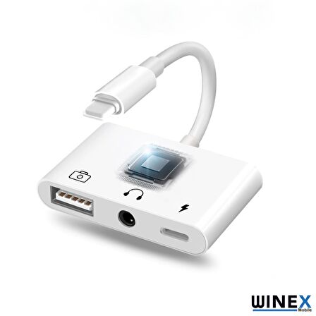 Winex 3in1 Lightning to 3.5mm Aux+UsbA OTG+Lightning Şarj Adaptör Dönüştürücü