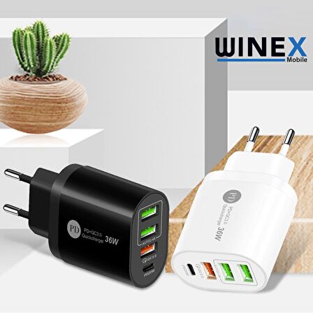 Winex 36 Watt Hızlı Şarj Aleti Beyaz