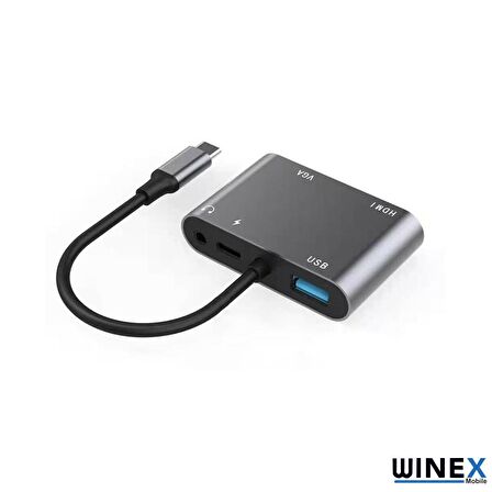 Winex 5in1 Type-C Hub Port Adaptör HDMI VGA USB AUX PD Girişli