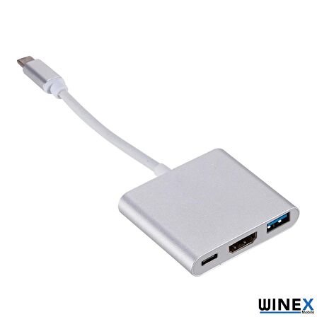 Winex 3in1 Type-C To HDMI Hub Port Adaptör PD USB 3.0 4K HDMI Çıkışlı