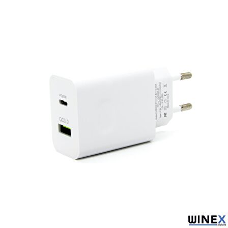Winex 20W Type-C PD + UsbA Quick Charger 3.0 Ultra Hızlı Çift Çıkışlı Şarj Aleti Başlığı