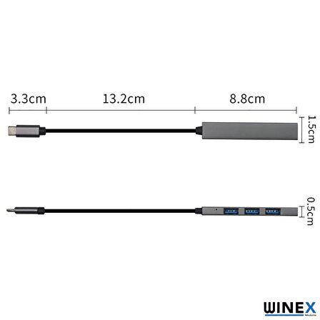 Winex Macbook, Phone, Android Type-C to 4xUsbA Çoğaltıcı Adaptör Port Hub