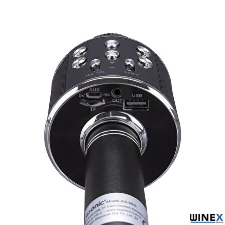 Winex UsbA+TF Sd Kart+3.5mm Aux Girişli Bluetooth Karaoke Mikrofonu Siyah