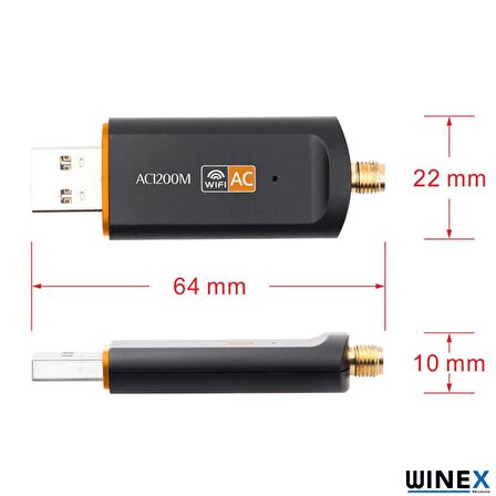 Winex 5Dbi Dual Band 2.4G+5G USB Wifi Adaptör Dongle AC 1200Mbps