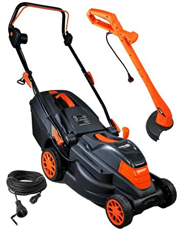 GardenPro ZF6102 Çim Biçme Makinası 1600 watt + Kenar Kesme + Uzatma Kablosu 20 mt