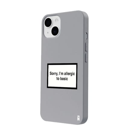 iPhone 14 Gri Lansman Renkli Silikon I'm Allergic Yazılı Kamera Korumalı Telefon Kılıf
