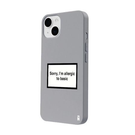 iPhone 13 Gri Lansman Renkli Silikon I'm Allergic Yazılı Kamera Korumalı Telefon Kılıf