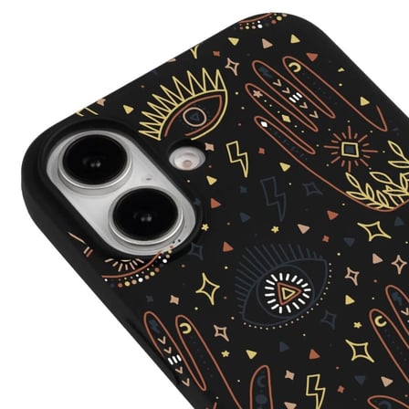 iPhone 16 Plus Siyah Lansman Renkli Silikon I'm Mysterious Tasarımlı Kamera Korumalı Telefon Kılıf