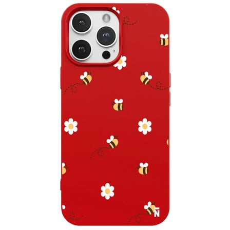 iPhone 16 Pro Max Kırmızı Lansman Renkli Silikon Bees and Flowers Tasarımlı Kılıf