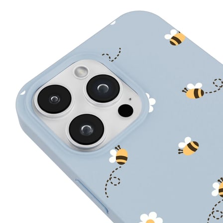 iPhone 15 Pro Max Mavi Lansman Renkli Silikon Bees and Flowers Tasarımlı Kılıf