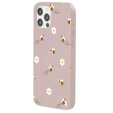 iPhone 15 Pro Max Pudra Lansman Renkli Silikon Bees and Flowers Tasarımlı Kılıf