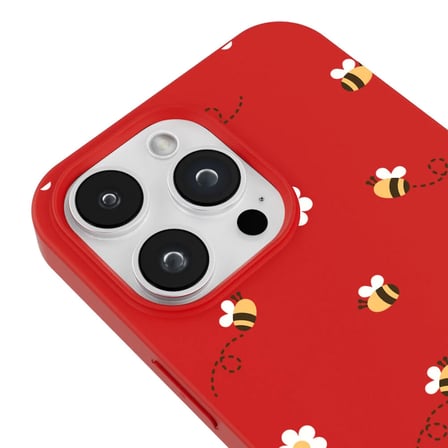 iPhone 15 Pro Max Kırmızı Lansman Renkli Silikon Bees and Flowers Tasarımlı Kılıf