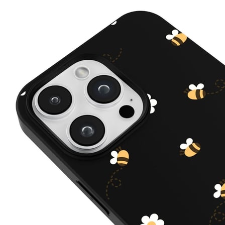 iPhone 14 Pro Max Siyah Lansman Renkli Silikon Bees and Flowers Tasarımlı Kılıf