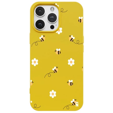 iPhone 14 Pro Max Sarı Lansman Renkli Silikon Bees and Flowers Tasarımlı Kılıf