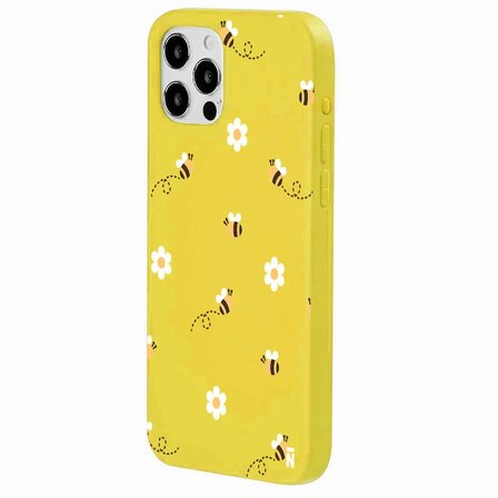 iPhone 14 Pro Max Sarı Lansman Renkli Silikon Bees and Flowers Tasarımlı Kılıf