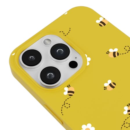 iPhone 14 Pro Max Sarı Lansman Renkli Silikon Bees and Flowers Tasarımlı Kılıf