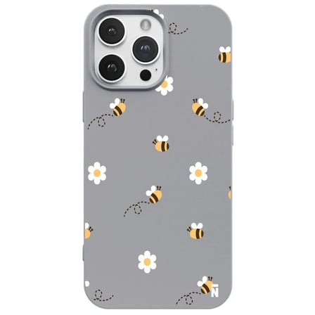 iPhone 13 Pro Max Gri Lansman Renkli Silikon Bees and Flowers Tasarımlı Kılıf