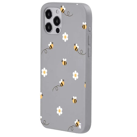 iPhone 13 Pro Max Gri Lansman Renkli Silikon Bees and Flowers Tasarımlı Kılıf