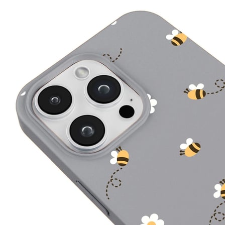 iPhone 13 Pro Max Gri Lansman Renkli Silikon Bees and Flowers Tasarımlı Kılıf