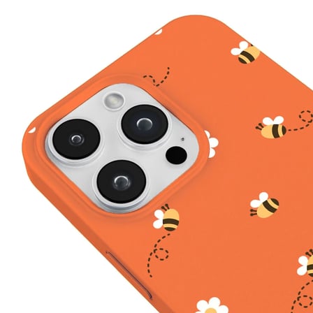iPhone 12 Pro Max Turuncu Lansman Renkli Silikon Bees and Flowers Tasarımlı Kılıf